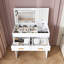 Bureau de coiffeuse à plateau rabattable avec miroir lumineux à DEL réglable et prise USB intégrée - coiffeuse de maquillage blanche avec 2 tiroirs, rangement ouvert et crochets à bijoux