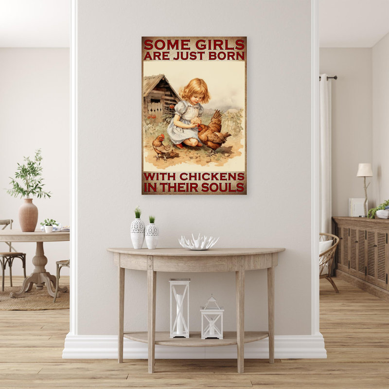 «Girls Just Born With Chickens» sur impression sur toile, H 36 po x l 24 po x P 1,25 po