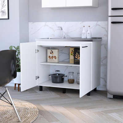 White Kitchen 2 Utility Sink And Cabinet With Strong Construction Fashionable Style Robust Structure User- Feature