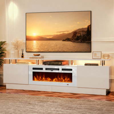 Keyle 80" W TV Stand with Electric Fireplace and LED Lights 