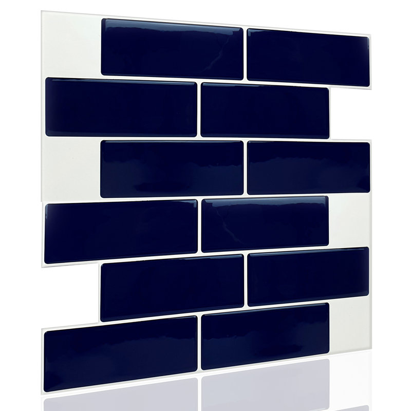 Metro Glossy Gel Peel & Stick 3D Wall Sticker Tile - 15cm x 30cm, Dark Blue