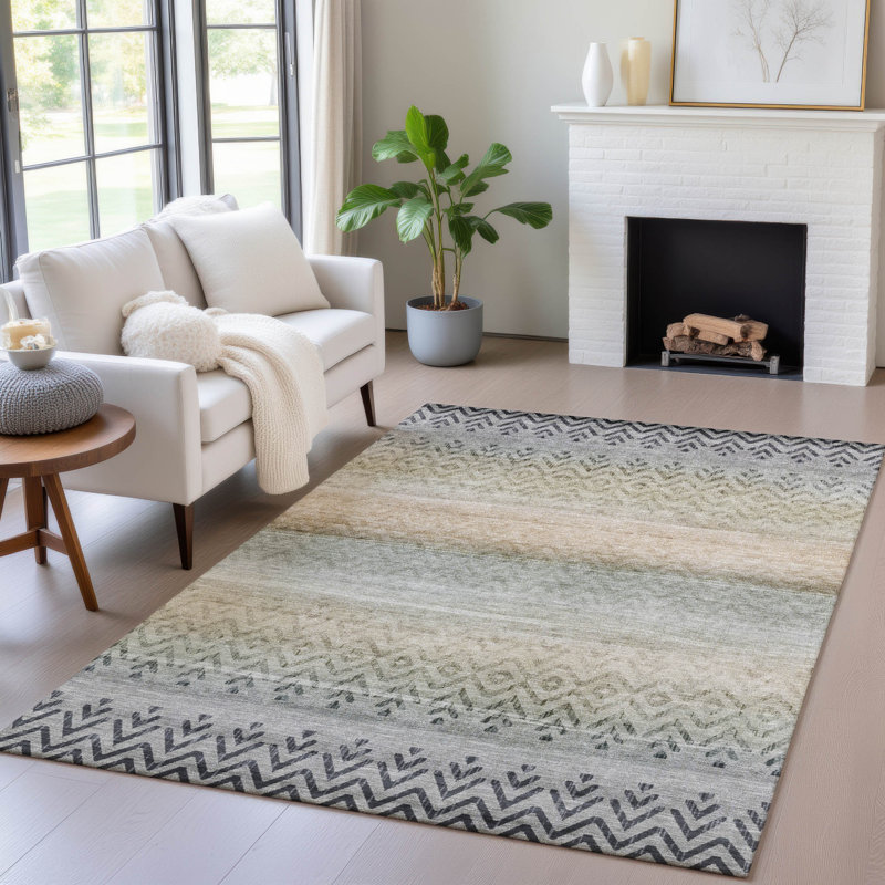 Tapis intérieur / extérieur gris lavable à la machine Xhevrie, Rectangle 10 pi x 14 pi