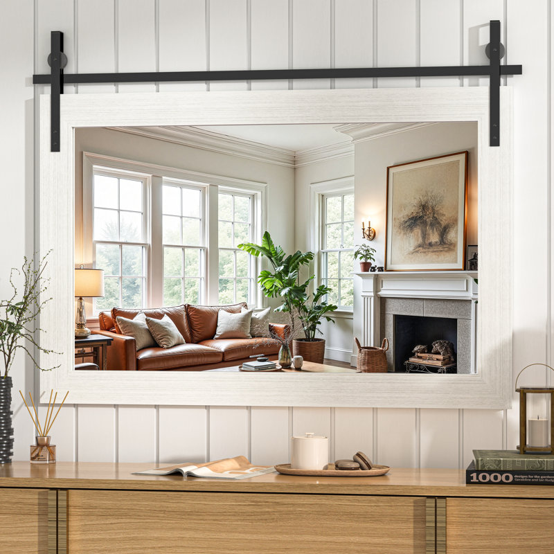 Modern Solid Wood Farmhouse Accent Mirror - Rustic Rectangle Decorative Mirror for Bathroom, Living Room, Entryway & Bedroom