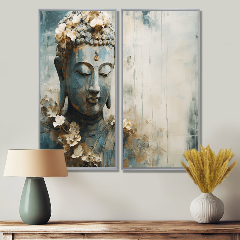 Statue de bouddhisme religieux - art mural grand bouddhisme, H 20 po x l 24 po, Reproduction encadrée sans passe-partout