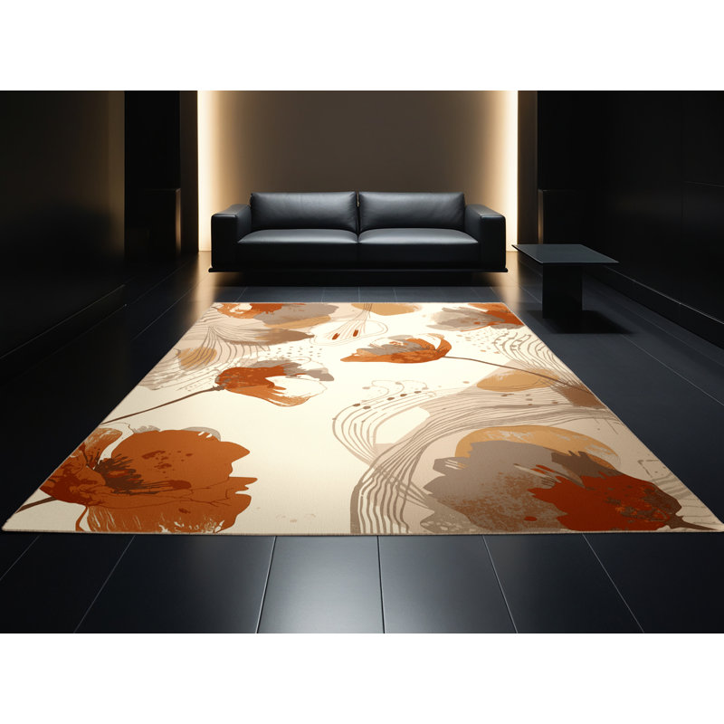 Tapis abstrait moelleux et moelleux à motif abstrait coquelicot Calvin, 4 x 2
