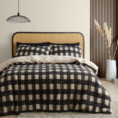Cosy Borg Sherpa Check Duvet Cover Set