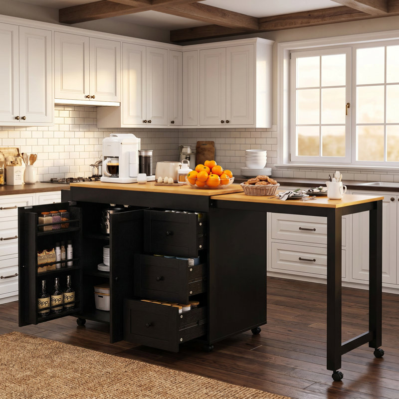 Farmhouse Kitchen Island, Black