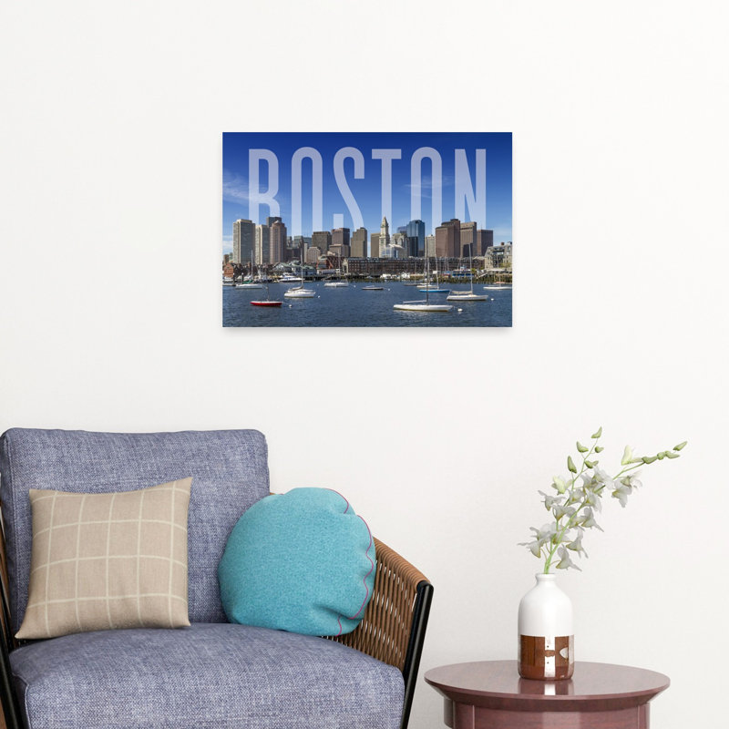 «Classic Boston Skyline View Abstract City Architecture», reproduction d'art murale, H 16 po x l 24 po
