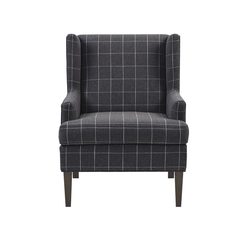 Bedford Decker Wingback Armchair, Charcoal Windowpane