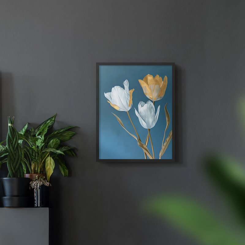 Série FLORAL CXLV III - Impression encadrée de qualité supérieure - Prêt à être accroché - Aucun clou requis, Noir