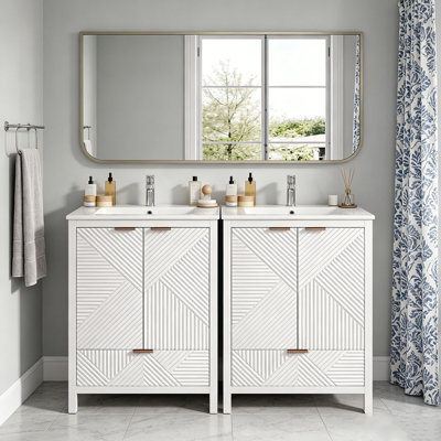 Ensemble de meuble-lavabo 48 po, meuble-lavabo moderne avec trou de robinet simple, panneaux de porte texturés et tiroir, pieds en pin, grand espace de rangement et charnières à fermeture en douceur