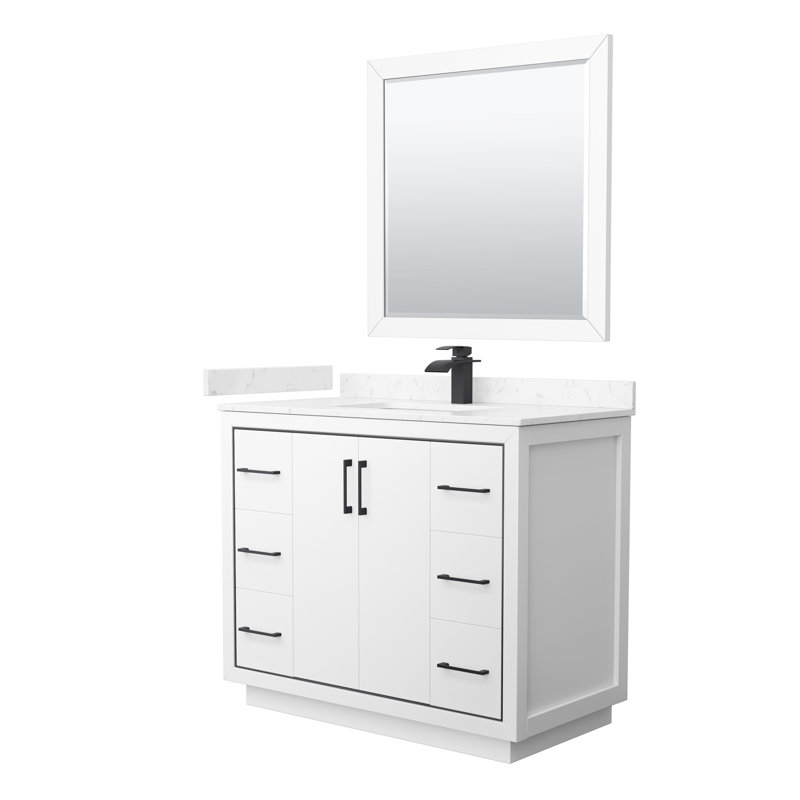 Icon 42'' W Single Vanity, White, Satin Bronze, Carrara