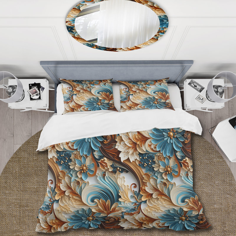 Literie rustique à motif cachemire turquoise et jardins, Housse de couette pour très grand lit et 2 très