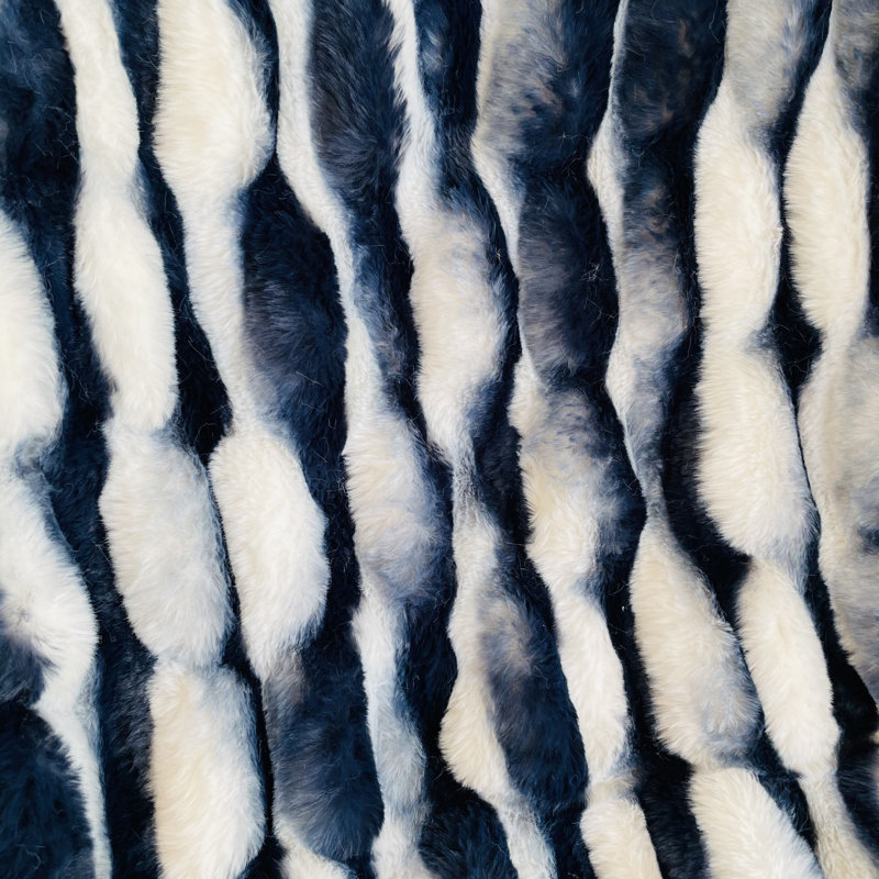 Snow Chinchilla Knitted Throw Blanket, Navy, 102" W x 116" L