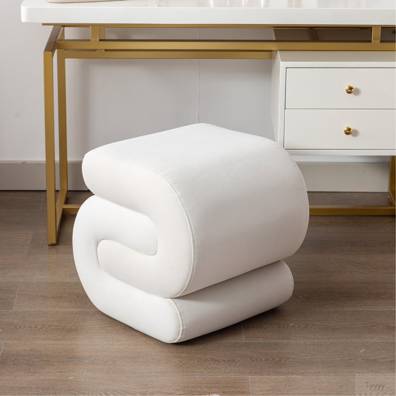 Velvet Fabric Ottoman Makeup Stool Footstool,White, Velvet - White