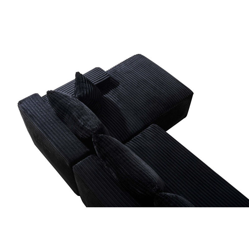 Canapé modulaire Cloud avec méridienne réversible et conception sans assemblage, Velours côtelé noir, Orienté à droite