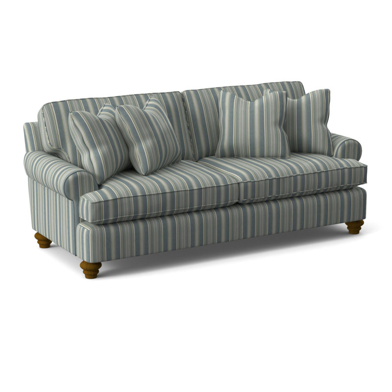 Lowell 86'' Upholstered Sofa, Green and Blue Stripe; 0252-54, Havana Finish