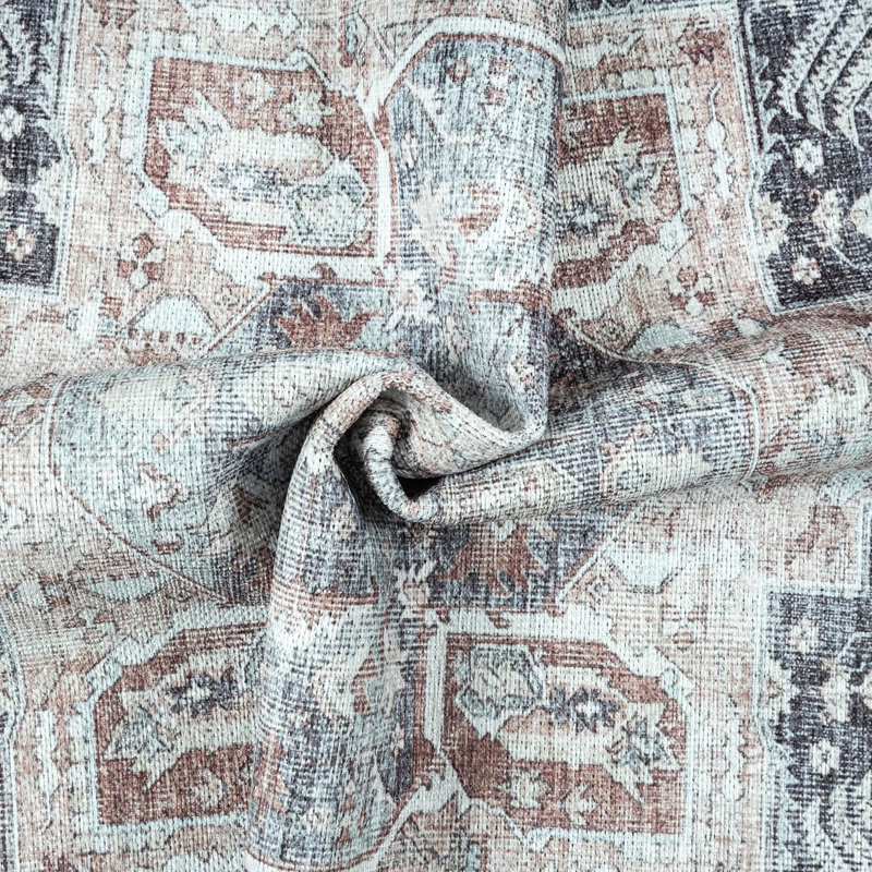 GLN Rugs Vintage Collection - Machine Washable Area Rug, Vintage Washable Rug, Non Slip Area Rug, Low Pile Living Room Rug, Bedroom Rug, Bathroom Rug - Easy Clean (Brown and Gray Area Rug)
