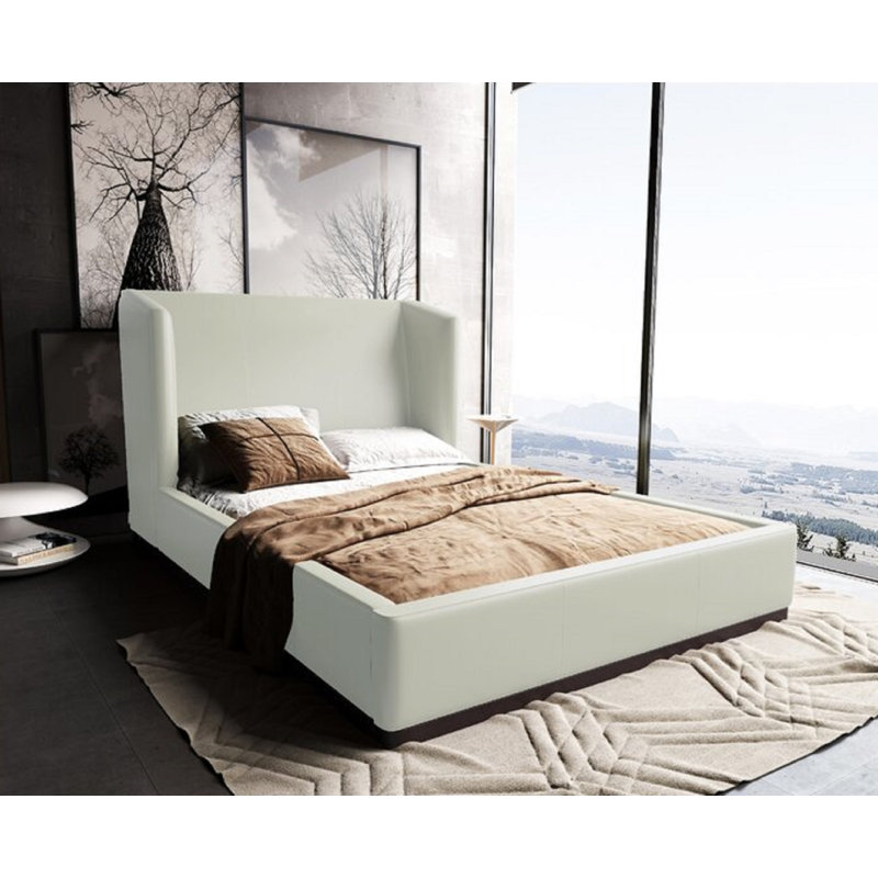 Bali Vegan Leather Wingback Bed, Cream, Full