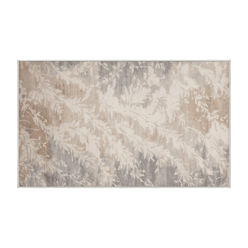 Tapis beige soyeux et moelleux, Rectangle 5 pi x 7 pi
