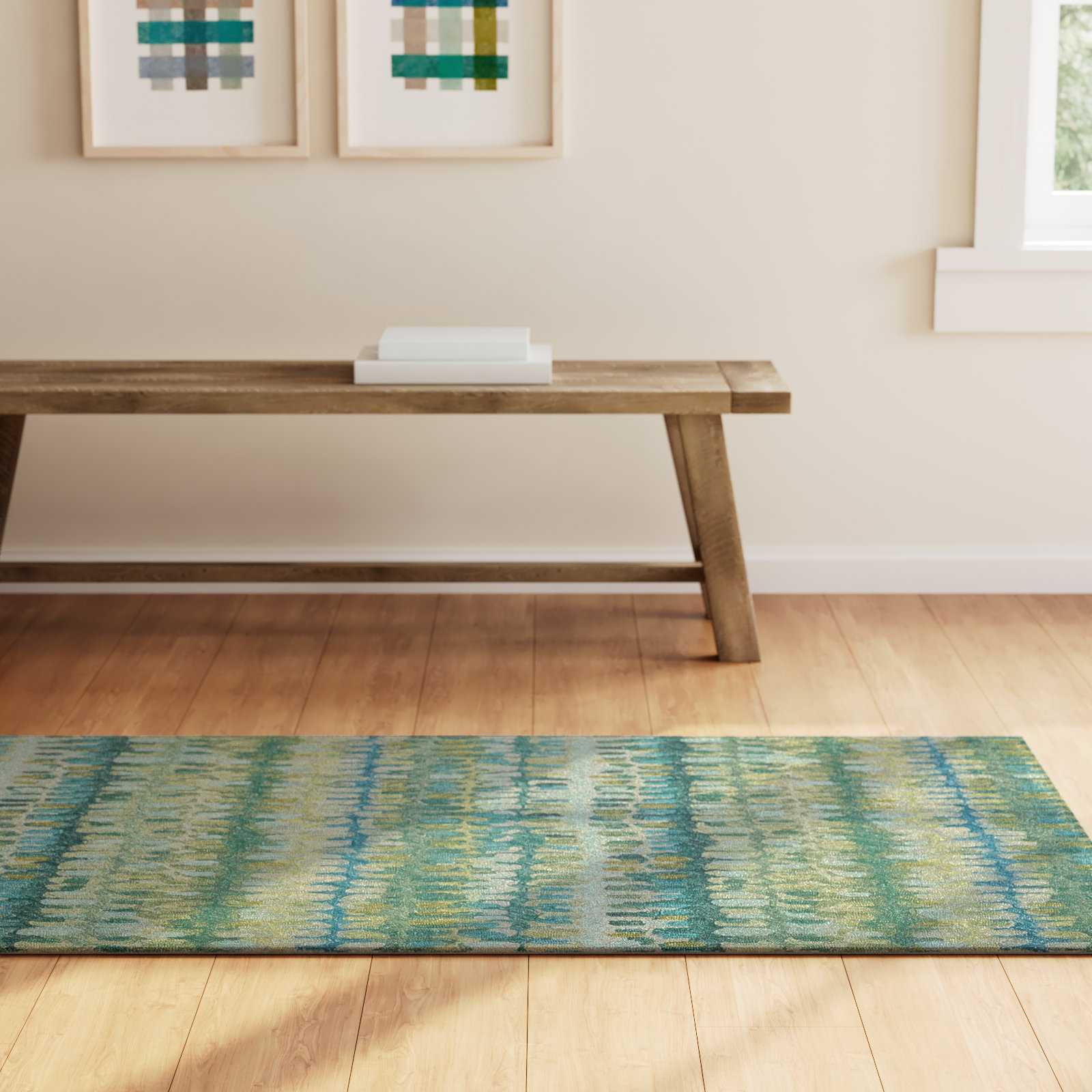 Paint Chip Moss Hand Micro Hooked Wool Rug, Rectangle 3' x 5'