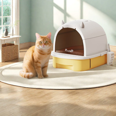 Bacs à litière et bacs à litière couverts pour chat, maison jaune portable