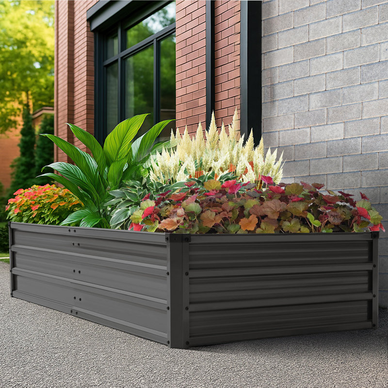 1 x 3 x 6 ft Rectangular Galvanized Raised Garden Bed Planter Box, Dark Gray, 13.8" H x 35.4" W x 70.9" D 