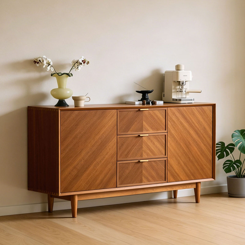 Buffet rétro avec rangement en bois massif, 33.46" H x 62.99" W x 15.74" D