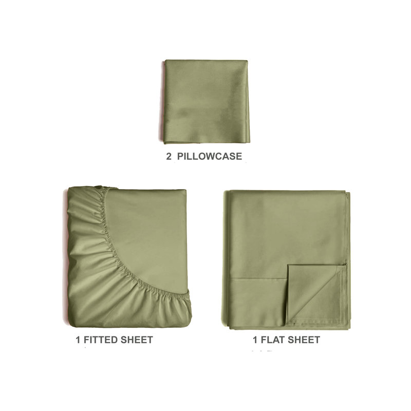  Ensemble de draps en rayonne de bambou 4 pièces Premium Luxury, Ensemble de draps pour lit simple avec deux taies , Olive