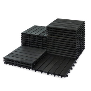 Acacia Wood 6 Slats Interlocking Deck Tiles for Outdoor and Indoor (Set of 27)