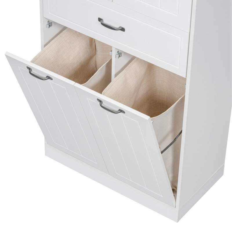 Bathroom Storage Cabinet With Two Laundry Baskets, Storage Cabinet With Doors And Drawer For Home, White
