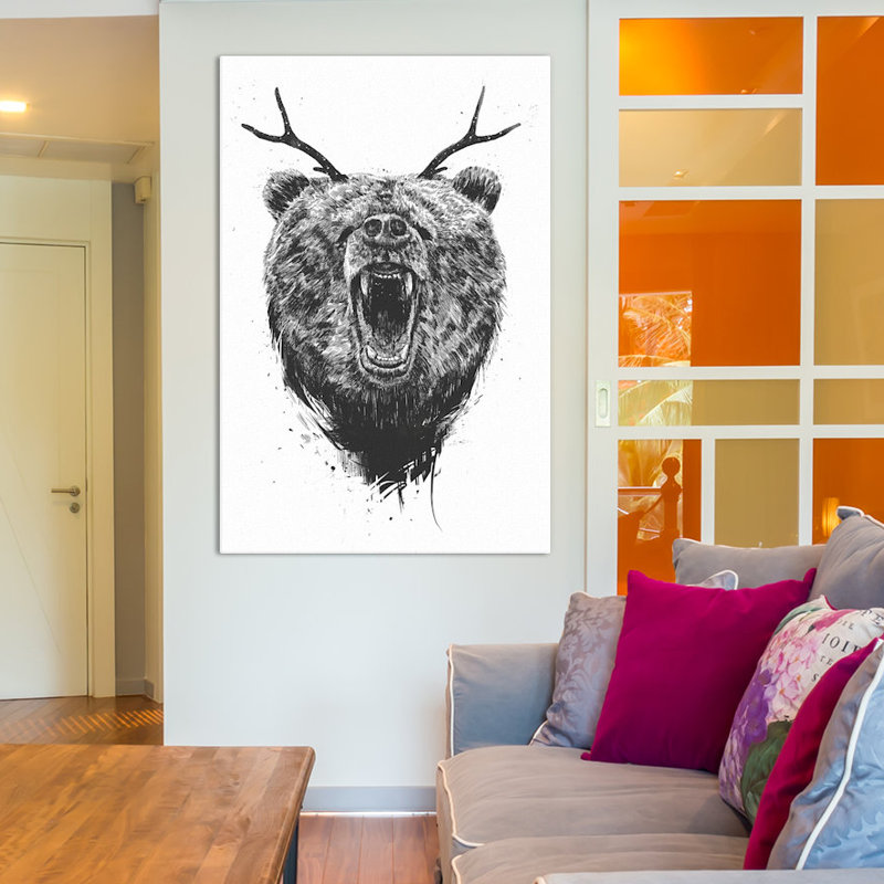 Reproduction d’art sur toile tendue, "en colère" avec antlers, H 18 po x l 12 po x P 1,5 po