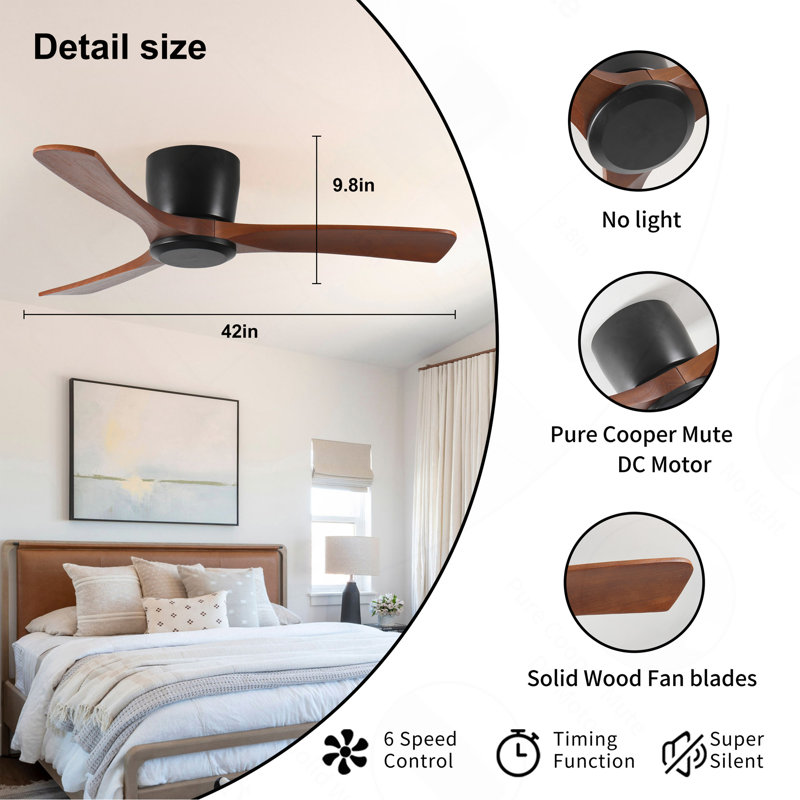 Ventilateur de plafond 42 pouces sans lumière avec télécommande
