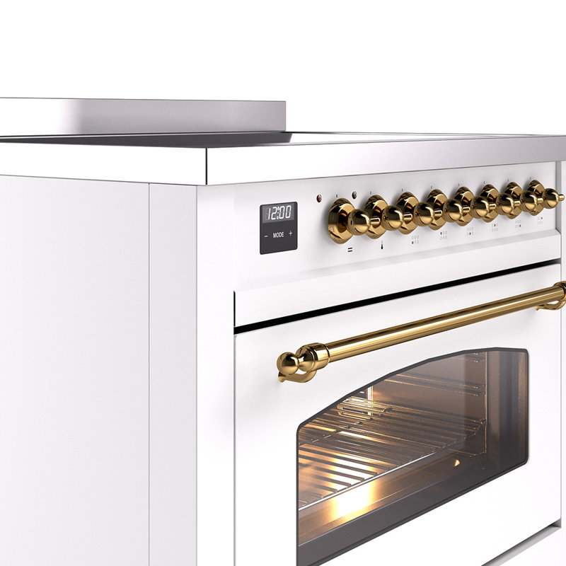 ILVE Nostalgie II 36 in Induction Range, White/Brass