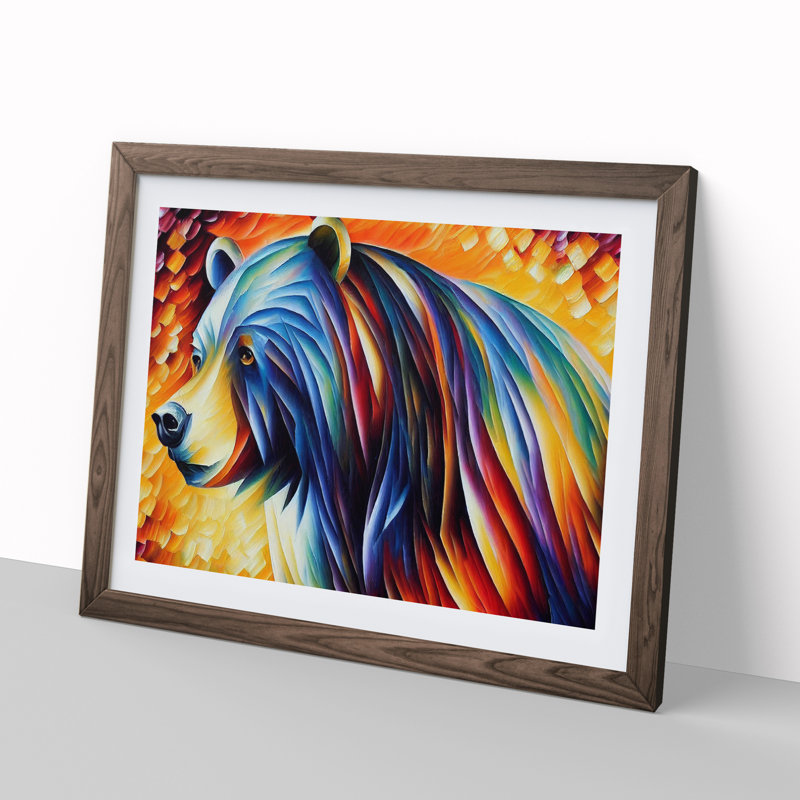 XH1022-6574X Painted Bear - Single Picture Frame Print, 46cm H x 64cm W x 2cm D, Walnut