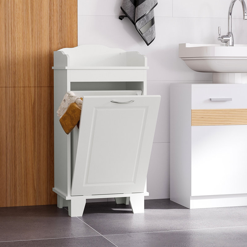 Bathroom Storage Hamper, 31", White Tilt Out Cabinet, Organizer, Added Space, Utilize Unused Corners, Stable 31" Extra Storage, Maximize Build