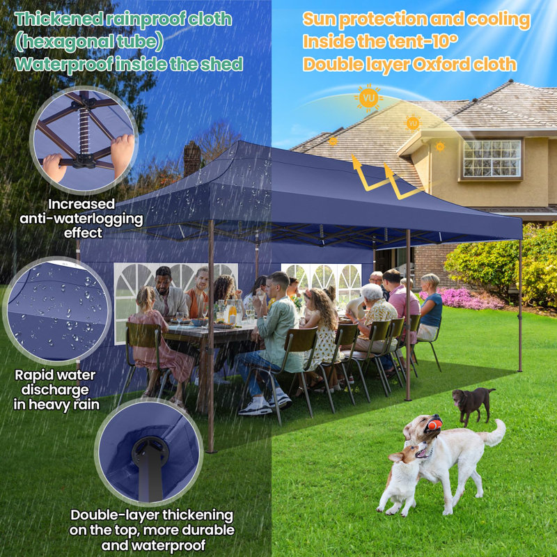 COBIZI 20 Ft. W x 10 Ft. D Heavy Duty Pop up Canopy Tent with 6 Sidewalls, Dark Blue