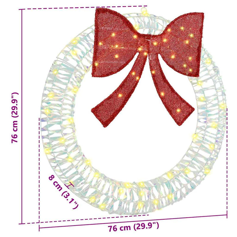 vidaXL Wreath with 80 LEDs PET, 75cm H x 75cm W x 8cm D, Warm White