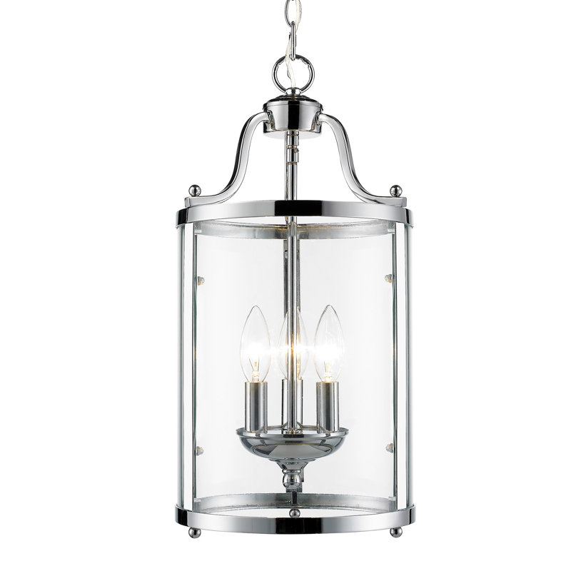 Luminaire suspendu cylindrique de style lanterne à 3 lumières Aarav, Chrome