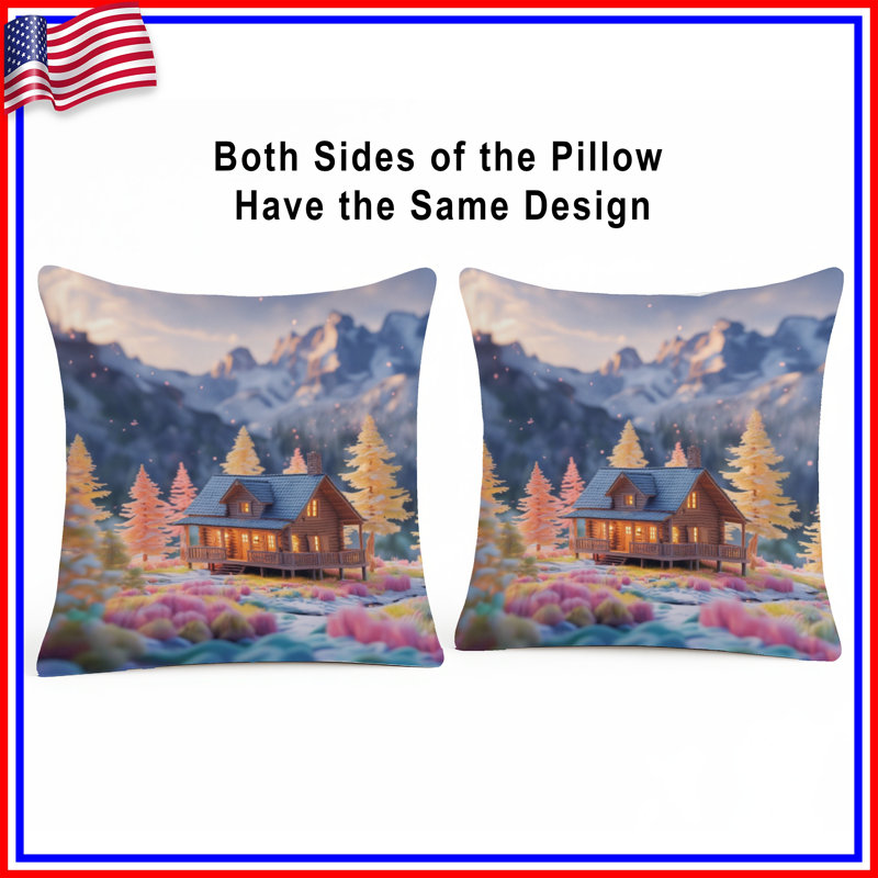 Cozy Cabin In Mountains Double Sided Throw Pillows, 20 x 20 inches