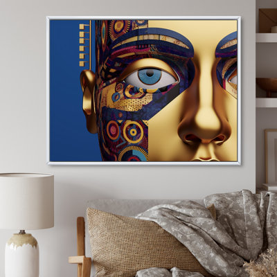 Portrait d'un homme doré futuriste aux yeux bleus sur toile