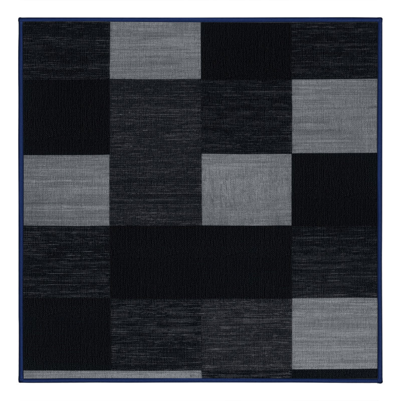 Machine Washable Checkered Blue Area Rug, Square 7'
