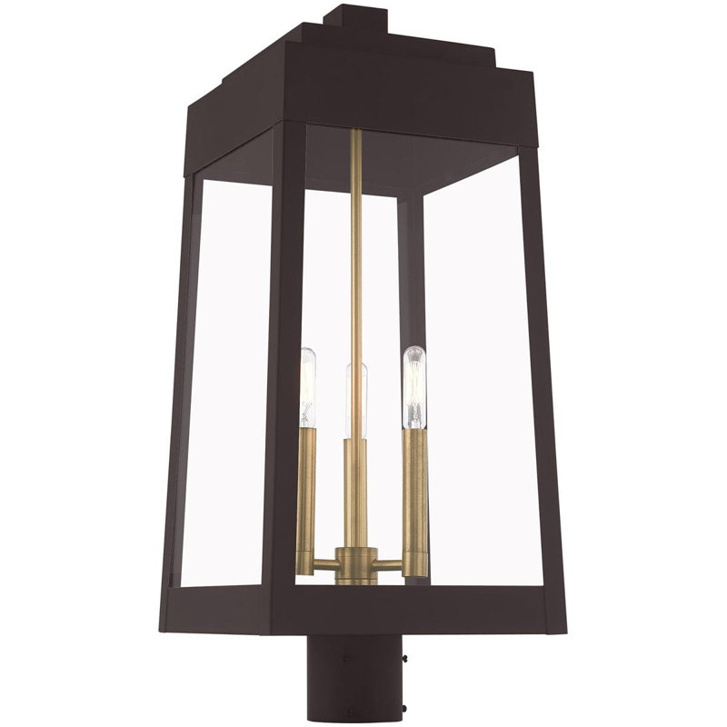 3-Light Post-Top Lantern Pendant with Seeded Glass Shade, 24.75" H x 10.50" W x 10.50" D, Bronze/Satin