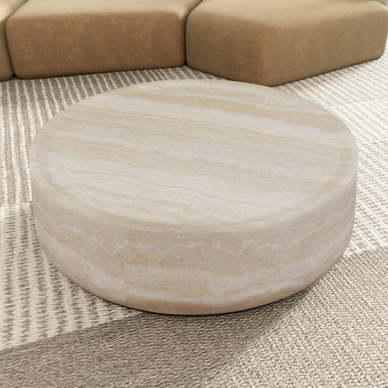 Table basse, table basse, table de salon avec plateau rond, Blanc mat, H 11,81 po x L 35,43 po x l 35,43 po