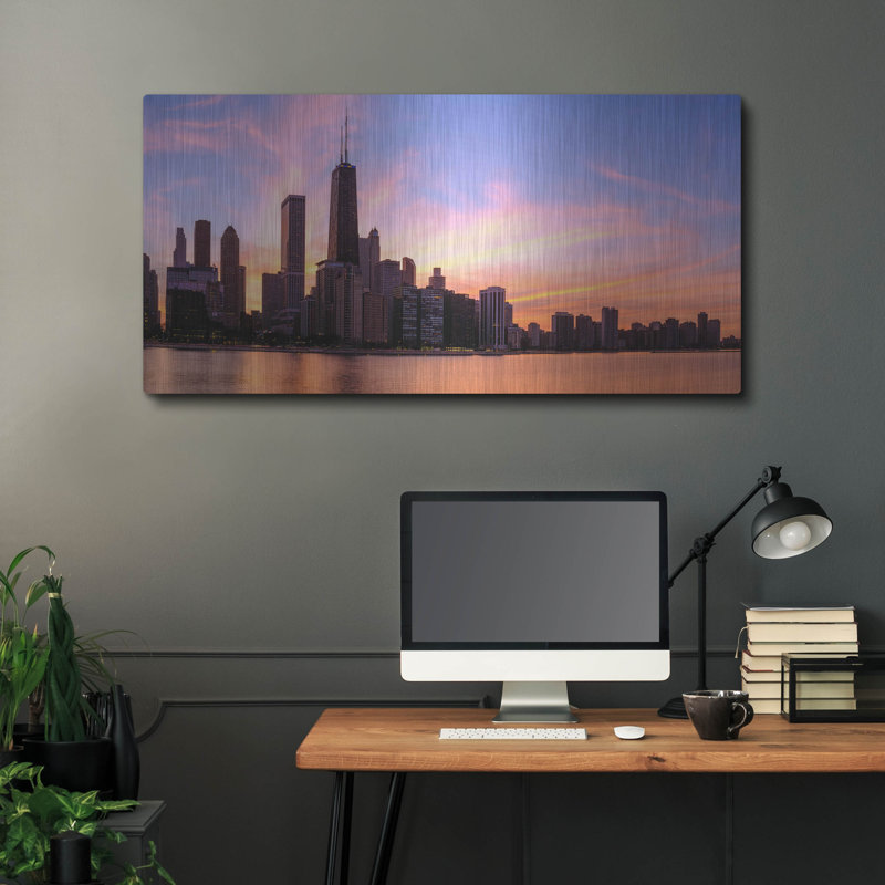 «Chicago Burning Amber Sunset» par AKG, H 24 po x l 48 po