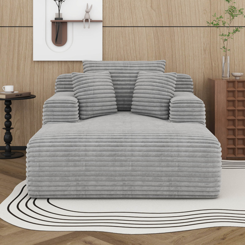 Méridienne surdimensionnée en mousse 48,8 po, canapé-lit rembourré en velours côtelé moelleux avec 3 coussins décoratifs et accoudoirs larges
