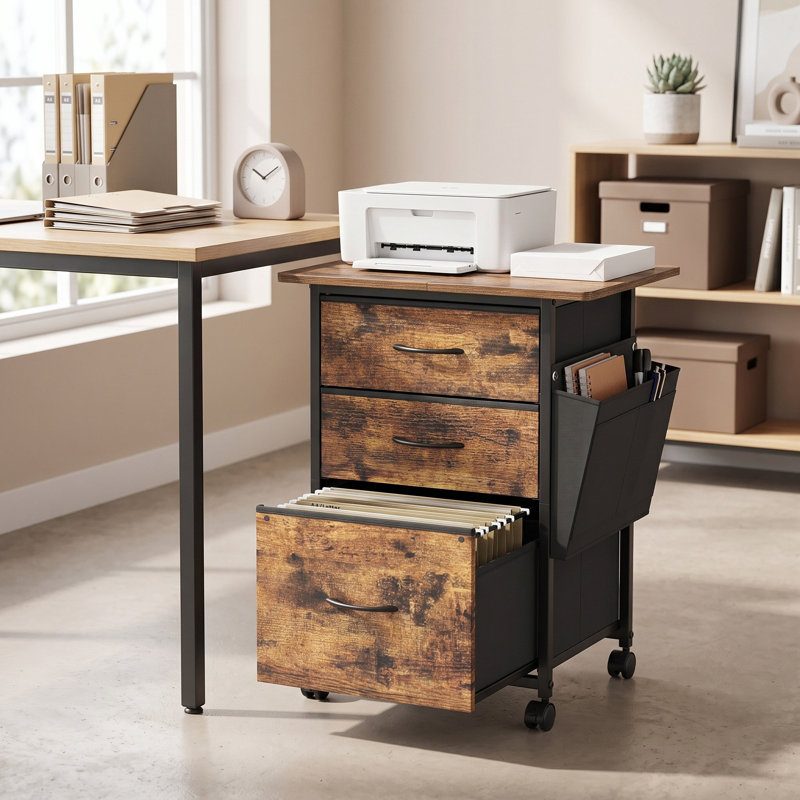 23.6 " Wide 3 Steel Filing Cabinet, Brun