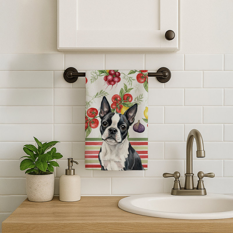 Boston Terrier Vegetables Kitchen Towel, Boston Terrier