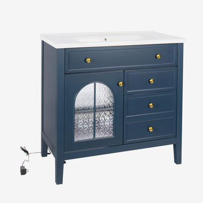35.6" Bathroom Cabinet, Only Cabinet, Blue