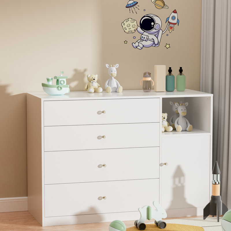 45'' Baby Changing Table Dresser With 4 Drawers and 2 Shelves, Multi-Functional Diaper Changing Station